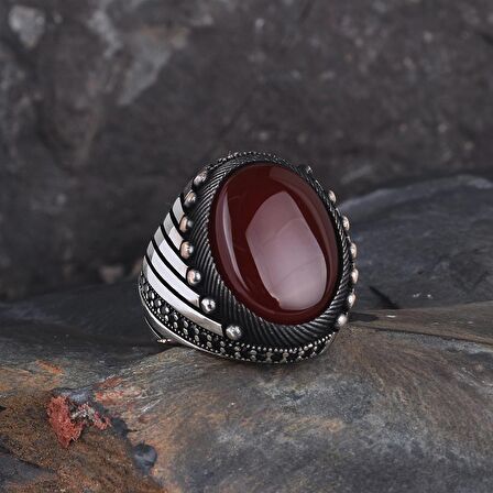 925 AYAR GÜMÜŞ OVAL AKİK TAŞLI ERKEK YÜZÜK