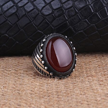 925 AYAR GÜMÜŞ OVAL AKİK TAŞLI ERKEK YÜZÜK