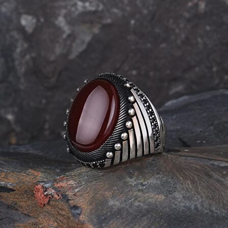 925 AYAR GÜMÜŞ OVAL AKİK TAŞLI ERKEK YÜZÜK