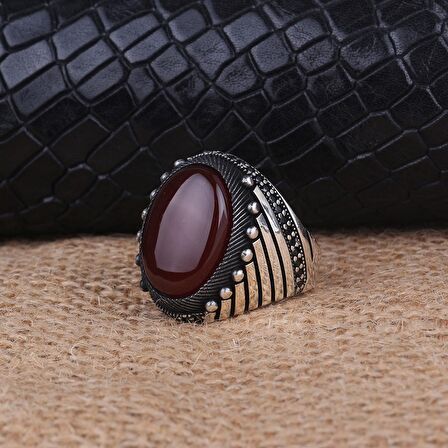 925 AYAR GÜMÜŞ OVAL AKİK TAŞLI ERKEK YÜZÜK