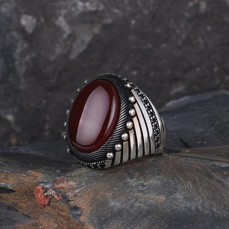 925 AYAR GÜMÜŞ OVAL AKİK TAŞLI ERKEK YÜZÜK