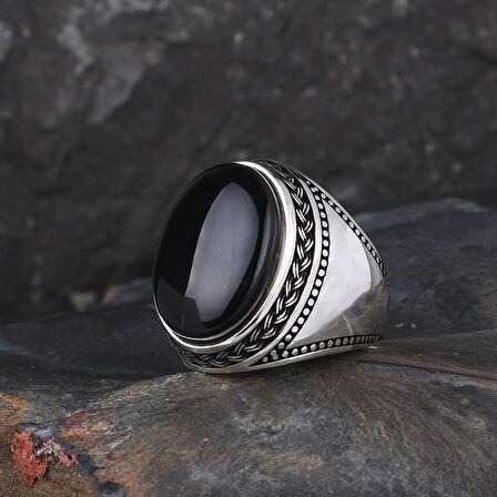 ÖRGÜ DESENLİ OVAL ONİX TAŞLI 925 AYAR GÜMÜŞ YÜZÜK