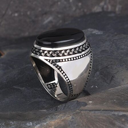 ÖRGÜ DESENLİ OVAL ONİX TAŞLI 925 AYAR GÜMÜŞ YÜZÜK