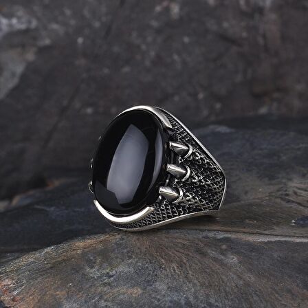 KARTAL PENÇELİ OVAL ONİX TAŞLI 925 AYAR GÜMÜŞ YÜZÜK