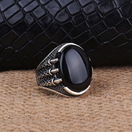 KARTAL PENÇELİ OVAL ONİX TAŞLI 925 AYAR GÜMÜŞ YÜZÜK