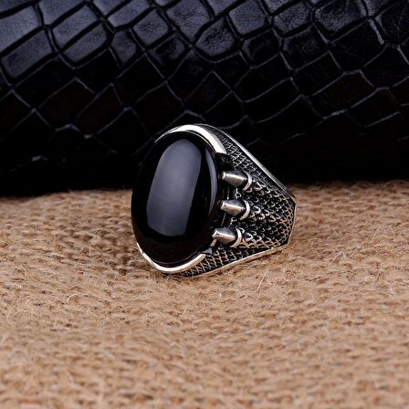 KARTAL PENÇELİ OVAL ONİX TAŞLI 925 AYAR GÜMÜŞ YÜZÜK