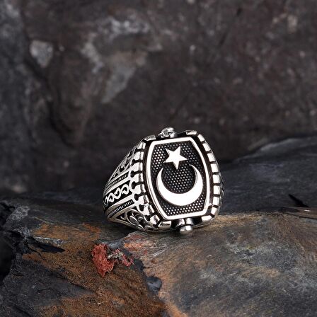 925 AYAR GÜMÜŞ AYYILDIZ MODEL ZİRKON TAŞLI ERKEK YÜZÜK