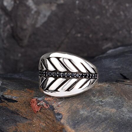 925 AYAR GÜMÜŞ MİKRO TAŞLI DAMLA MODEL ERKEK YÜZÜK