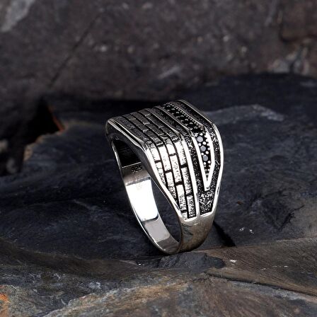 925 AYAR GÜMÜŞ MİKRO TAŞLI MODEL ERKEK YÜZÜK