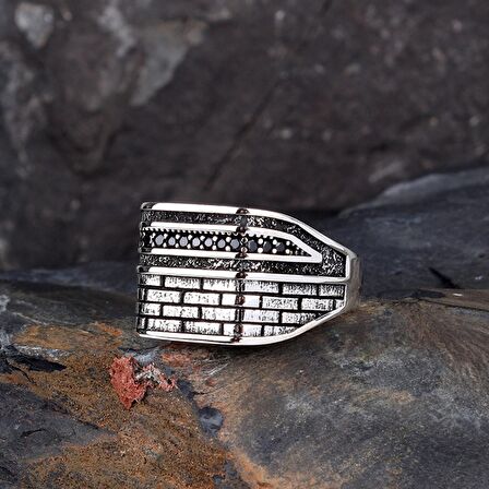 925 AYAR GÜMÜŞ MİKRO TAŞLI MODEL ERKEK YÜZÜK