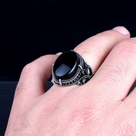 OVAL MODEL ONİX TAŞLI 925 AYAR GÜMÜŞ YÜZÜK