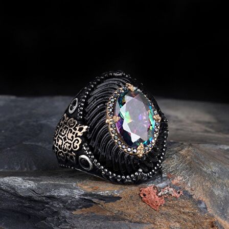 MİSTİK TOPAZ TAŞLI KERHİBAR TAŞLI KAVUK MODEL GÜMÜŞ YÜZÜK