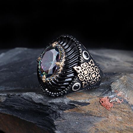 MİSTİK TOPAZ TAŞLI KERHİBAR TAŞLI KAVUK MODEL GÜMÜŞ YÜZÜK