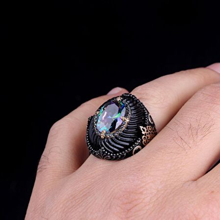 MİSTİK TOPAZ TAŞLI KERHİBAR TAŞLI KAVUK MODEL GÜMÜŞ YÜZÜK