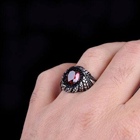 KIRMIZI ZİRKON TAŞLI OTANTIK MODEL 925 AYAR GÜMÜŞ YÜZÜK