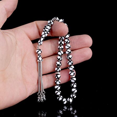 SİYAH BEYAZ RENK MİNELİ 925 AYAR GÜMÜŞ TESBİH