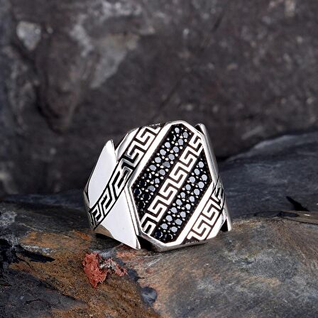 925 AYAR GÜMÜŞ MİKRO TAŞLI MODEL ERKEK YÜZÜK