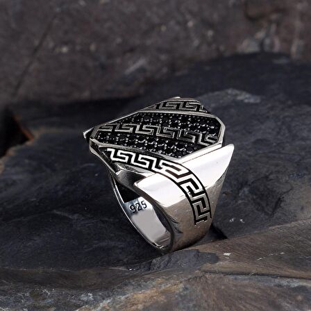 925 AYAR GÜMÜŞ MİKRO TAŞLI MODEL ERKEK YÜZÜK