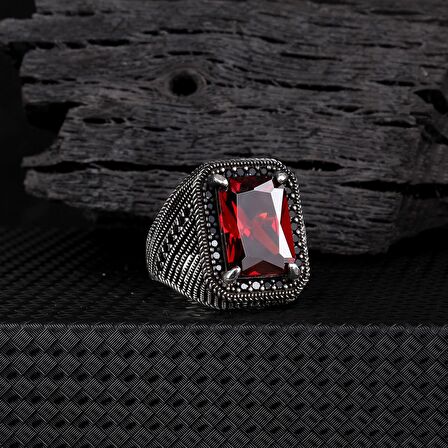 ZİRKON TAŞLI KIRMIZI RENK 925 AYAR GÜMÜŞ YÜZÜK