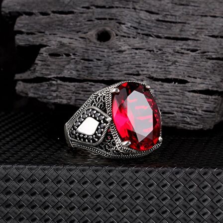 ZİRKON TAŞLI KIRMIZI RENK 925 AYAR GÜMÜŞ YÜZÜK