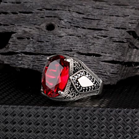 ZİRKON TAŞLI KIRMIZI RENK 925 AYAR GÜMÜŞ YÜZÜK