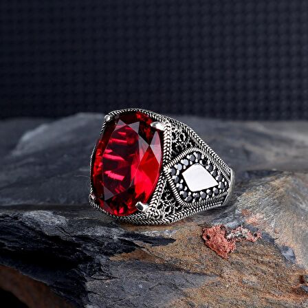 ZİRKON TAŞLI KIRMIZI RENK 925 AYAR GÜMÜŞ YÜZÜK