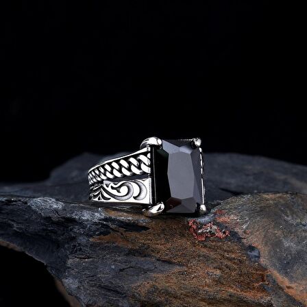 ZİRKON TAŞLI ÖRGÜ MODEL 925 AYAR GÜMÜŞ ERKEK YÜZÜK