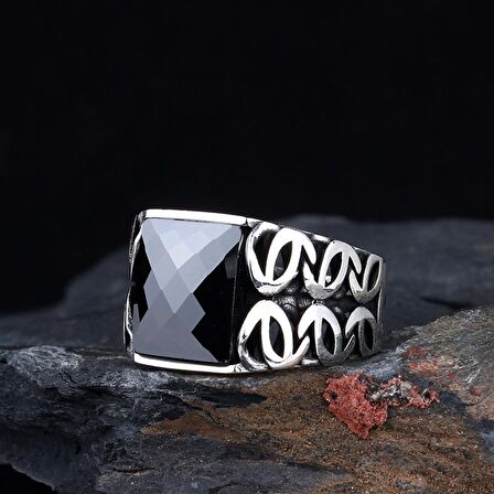 SİYAH RENK ZİRKON TAŞLI 925 AYAR GÜMÜŞ ERKEK YÜZÜK