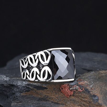 SİYAH RENK ZİRKON TAŞLI 925 AYAR GÜMÜŞ ERKEK YÜZÜK