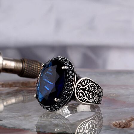ZİRKON TAŞLI OVAL MODEL 925 AYAR GÜMÜŞ ERKEK YÜZÜK