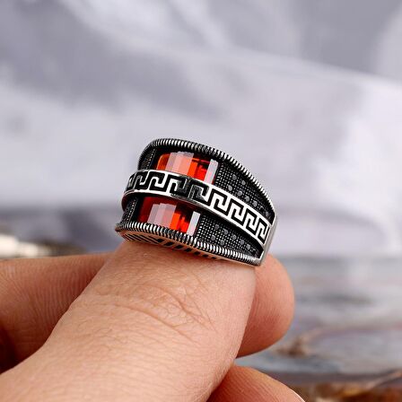 KIRMIZI ZİRKON TAŞLI MODEL 925 AYAR GÜMÜŞ ERKEK YÜZÜK