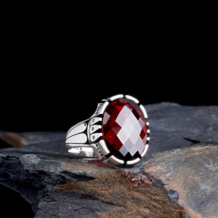 ZİRKON TAŞLI OVAL MODEL 925 AYAR GÜMÜŞ ERKEK YÜZÜK