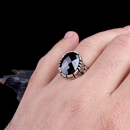 ZİRKON TAŞLI OVAL MODEL 925 AYAR GÜMÜŞ ERKEK YÜZÜK