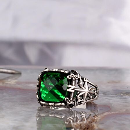 ZİRKON TAŞLI PUSULA MODEL 925 AYAR GÜMÜŞ ERKEK YÜZÜK