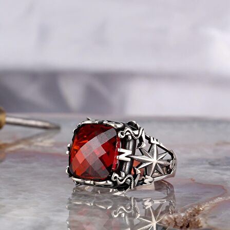 ZİRKON TAŞLI PUSULA MODEL 925 AYAR GÜMÜŞ ERKEK YÜZÜK