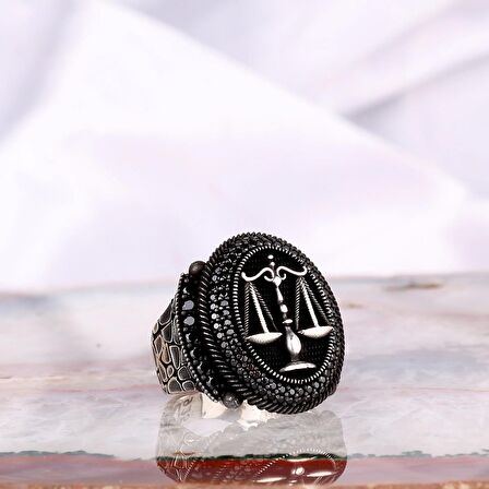 925 AYAR GÜMÜŞ MİKRO TAŞLI ADALET MODEL YÜZÜK