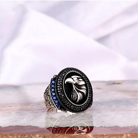 925 AYAR GÜMÜŞ KARTAL MOTİFLİ MİKRO TAŞLI ERKEK YÜZÜK