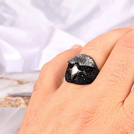 925 AYAR GÜMÜŞ KARTAL MOTİFLİ MİKRO TAŞLI ERKEK YÜZÜK