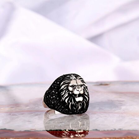 925 AYAR GÜMÜŞ MİKRO TAŞLI ASLAN MODEL ERKEK YÜZÜK