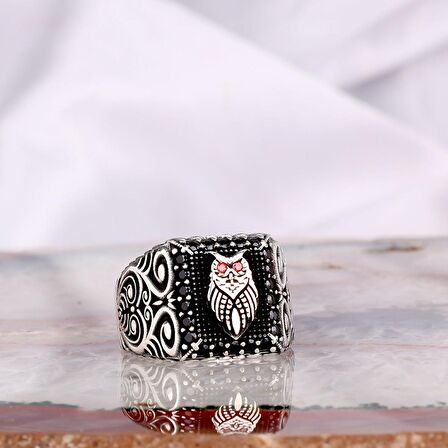 925 AYAR GÜMÜŞ MİKRO TAŞLI BAYKUŞ MODEL YÜZÜK