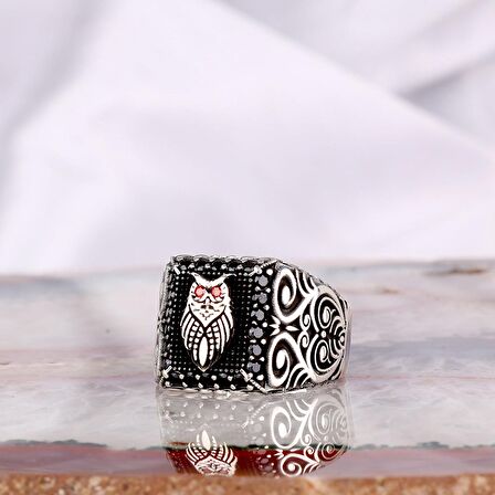 925 AYAR GÜMÜŞ MİKRO TAŞLI BAYKUŞ MODEL YÜZÜK