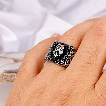 925 AYAR GÜMÜŞ MİKRO TAŞLI BAYKUŞ MODEL YÜZÜK