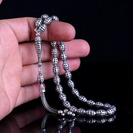 TAMAMI 925 AYAR GÜMÜŞ ARPA KESİM FİZYON ÖRGÜ MODEL TESBİH