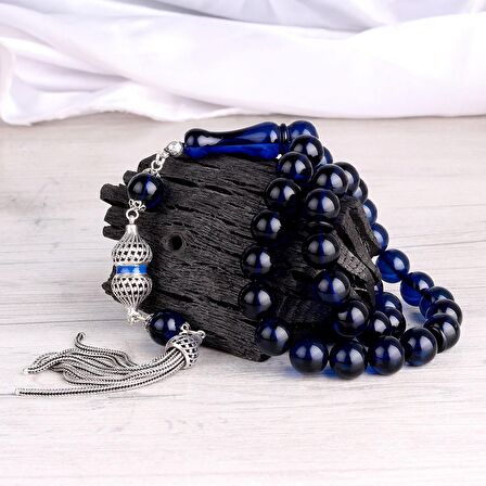 925 AYAR GÜMÜŞ MİNELİ PÜSKÜLLÜ 10 MM DAMLA KEHRİBAR TESBİH