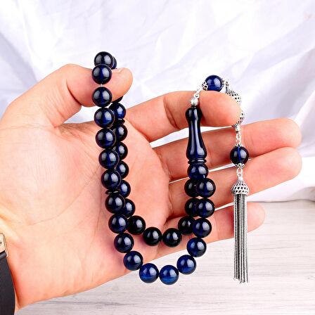 925 AYAR GÜMÜŞ MİNELİ PÜSKÜLLÜ 10 MM DAMLA KEHRİBAR TESBİH