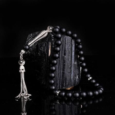 ZİRKON TAŞLI GÜMÜŞ PÜSKÜLLÜ MAT ONİX TAŞI TESBİH