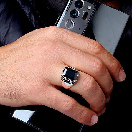 925 Ayar Gümüş Siyah Zirkon Taşlı Model Erkek Yüzük