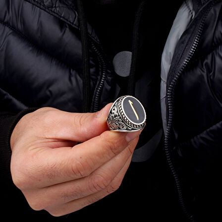 Arapça Elif Yazılı 925 Ayar Gümüş Erkek Yüzük