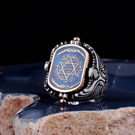 ÇİFT TARAFLI HZ SÜLEYMAN MÜHRÜ ONİX TAŞLI 925 AYAR GÜMÜŞ YÜZÜK