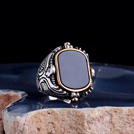 ÇİFT TARAFLI HZ SÜLEYMAN MÜHRÜ ONİX TAŞLI 925 AYAR GÜMÜŞ YÜZÜK